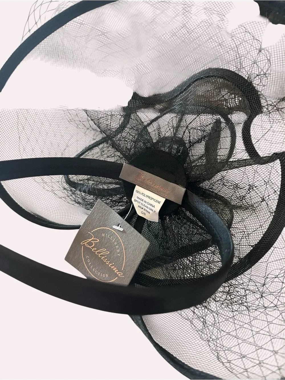 Bellissima Black Rosette Fascinator Headband with Birdcage Veil